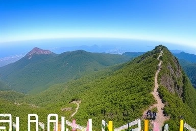 Hallasan Mountain hiking trails, Jeju nature, scenic mountain landscape.
