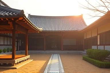 Traditional Korean Hanok house with serene garden