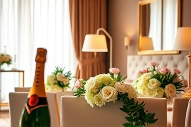 Elegant bridal shower hotel suite decor and ambiance