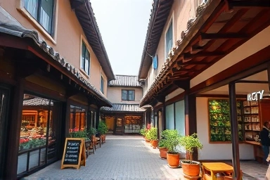 Charming Ikseondong alleyway with traditional hanok architecture.