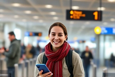 Traveler smoothly passing through airport security with smartphone.