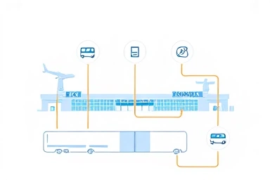 Infographic illustration of Incheon Airport terminals connected by transport icons
