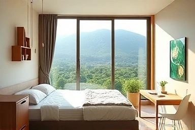 Cozy Jeju studio apartment with ocean view and natural light.