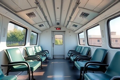 Modern train interior, comfortable seating, efficient travel
