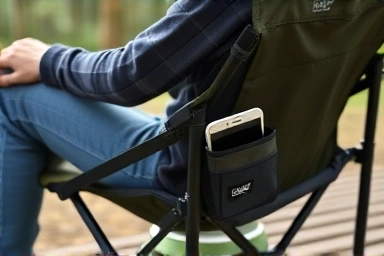 Comfortable and stable lightweight camping chair with practical features.