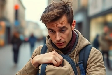 Traveler stressed about lost passport in foreign city