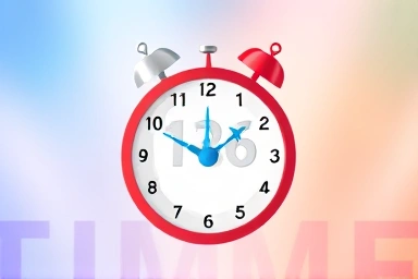 Clock with airplane icons for flight booking times