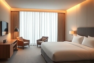 Modern hotel room, relaxation, comfort, ambient light