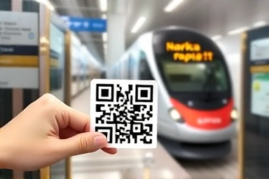 Scanning QR code for Nankai Rapi:t train