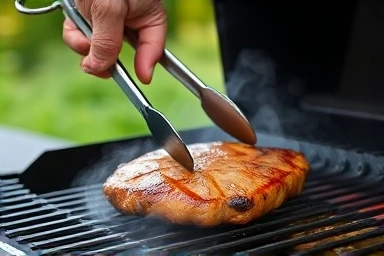 Close-up of grilling meat for a pension BBQ.