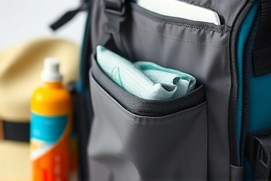 Compact inflatable life jacket easily stored in a travel backpack