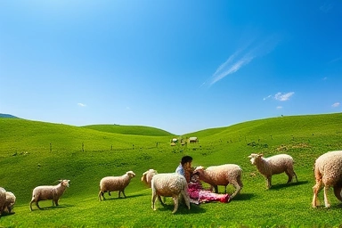Pyeongchang Sheep Ranch with sheep and visitors feeding hay