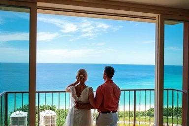 Couple enjoying luxurious resort view without membership.