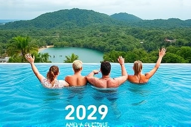 Family enjoying resort pool, accessible without membership.