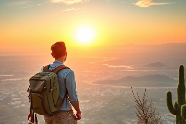 Adventurous traveler achieving a global journey dream
