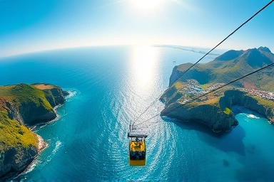 Samcheok Haesang Cable Car over blue ocean and cliffs