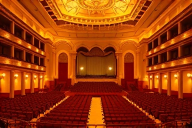 Elegant concert hall interior symbolizing cultural anticipation.