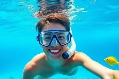 Clear view snorkeling underwater with tropical fish.