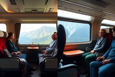 Spacious first-class train seat vs. standard second-class seat in Switzerland