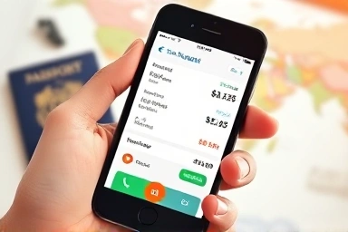 Close-up of travel budget app on phone, expense tracking.