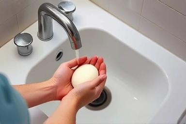 Washing clothes with solid laundry soap while traveling