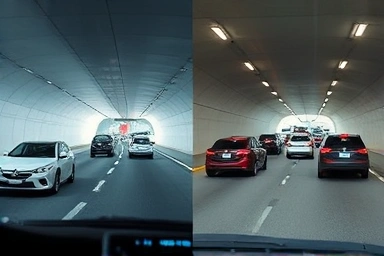 Safe vs. unsafe tunnel driving, accident prevention.