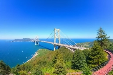 Ulsan Daewangam Park coastal scenery with suspension bridge