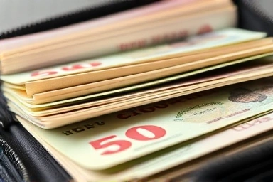 Organized Vietnamese Dong bills in a travel wallet