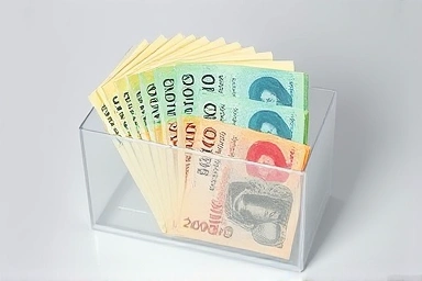 Separated Vietnamese Dong banknotes in a clear wallet