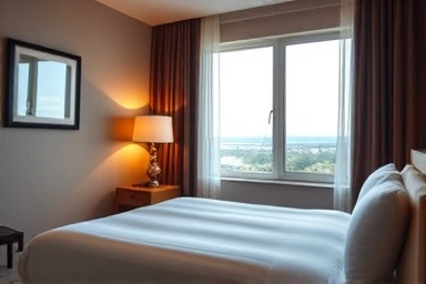 Comfortable and inviting hotel room interior.