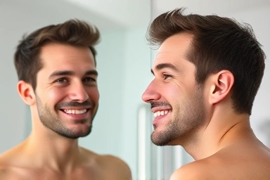 Man regaining confidence with smoother facial skin.