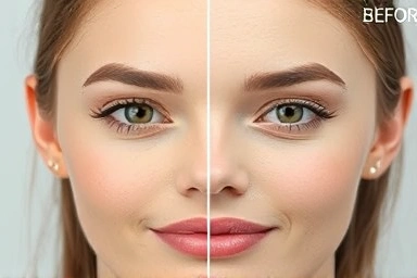 Before and after AI makeup filter comparison, natural beauty enhancement