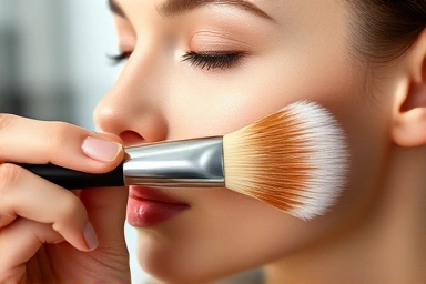 Hand applying foundation with Anasi brush, seamless blending.