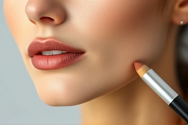 Woman's face with sculpted contours using a makeup stick.