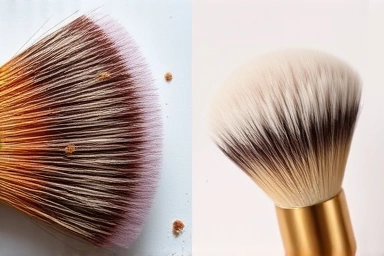 Comparison of dirty vs. clean makeup brushes.