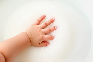 Soft, luxurious bubbles for a baby's safe bath time.
