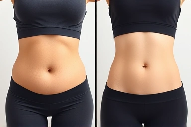 Transformation from abdominal obesity to a flatter stomach through massage.