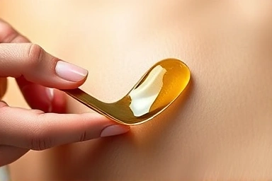 Close-up of gua sha tool and massage oil