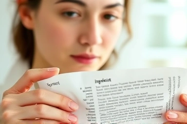 Person examining cosmetic ingredients with natural light.