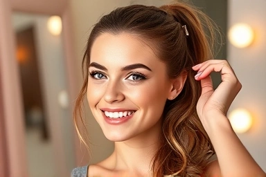 Effortless hair styling with a clip in a modern setting