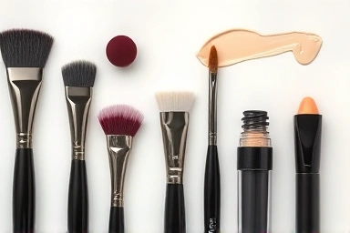 Concealer brushes and products, makeup tools selection