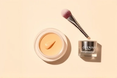 Concealer, brush, and eye cream for dark circle coverage.