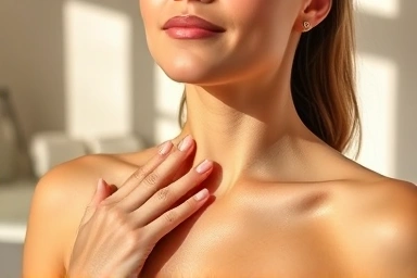 Woman gently massaging décolleté for anti-aging