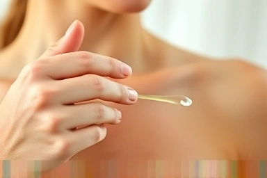 Close-up of hand applying oil to décolleté