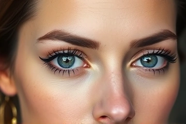 Woman with lifted eyes enhanced by elegant eyeliner.