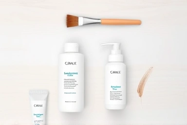 Eyebrow aftercare essentials: concealer, brush, gentle skincare.