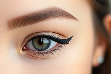 Perfectly applied eyeliner with no smudging on a woman's eye.