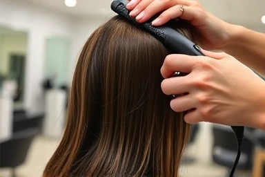Professional hands expertly styling hair in a salon.