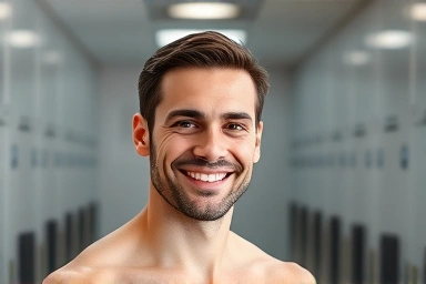 Man feeling refreshed after gym shower