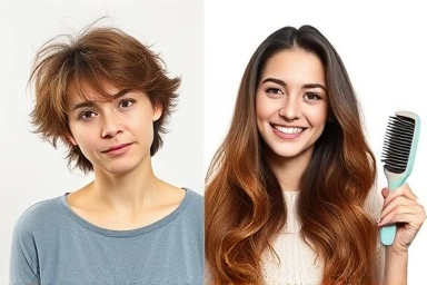 Before and after hair transformation with the right hairbrush.